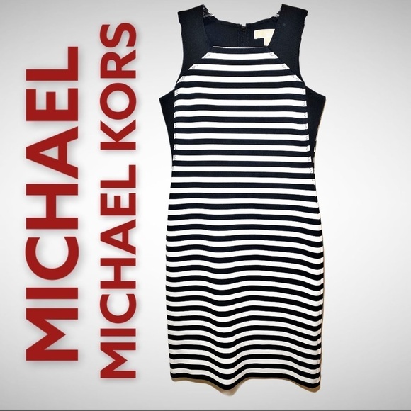 MICHAEL MICHAEL KORS Black & White Stripe Bodycon Sheath Dress, Size 2 - Picture 1 of 10